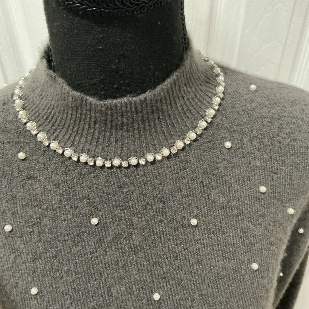 ZARA  Womens Gray Sweater with Pearl Details size M - Picture 3 of 5